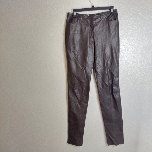 GENNY butterysoft Italian Leather Straight Leg Pants Runway '93 Sz 8 - Picture 2 of 14